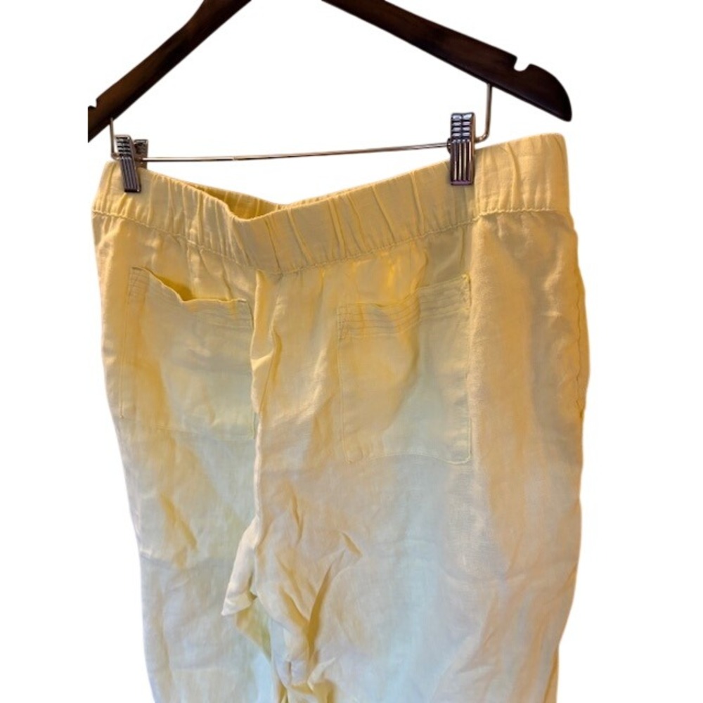 Pure Jill J Jill Yellow Linen Crop Pants Petite Large Elastic Waist Embroidered - Picture 6 of 10
